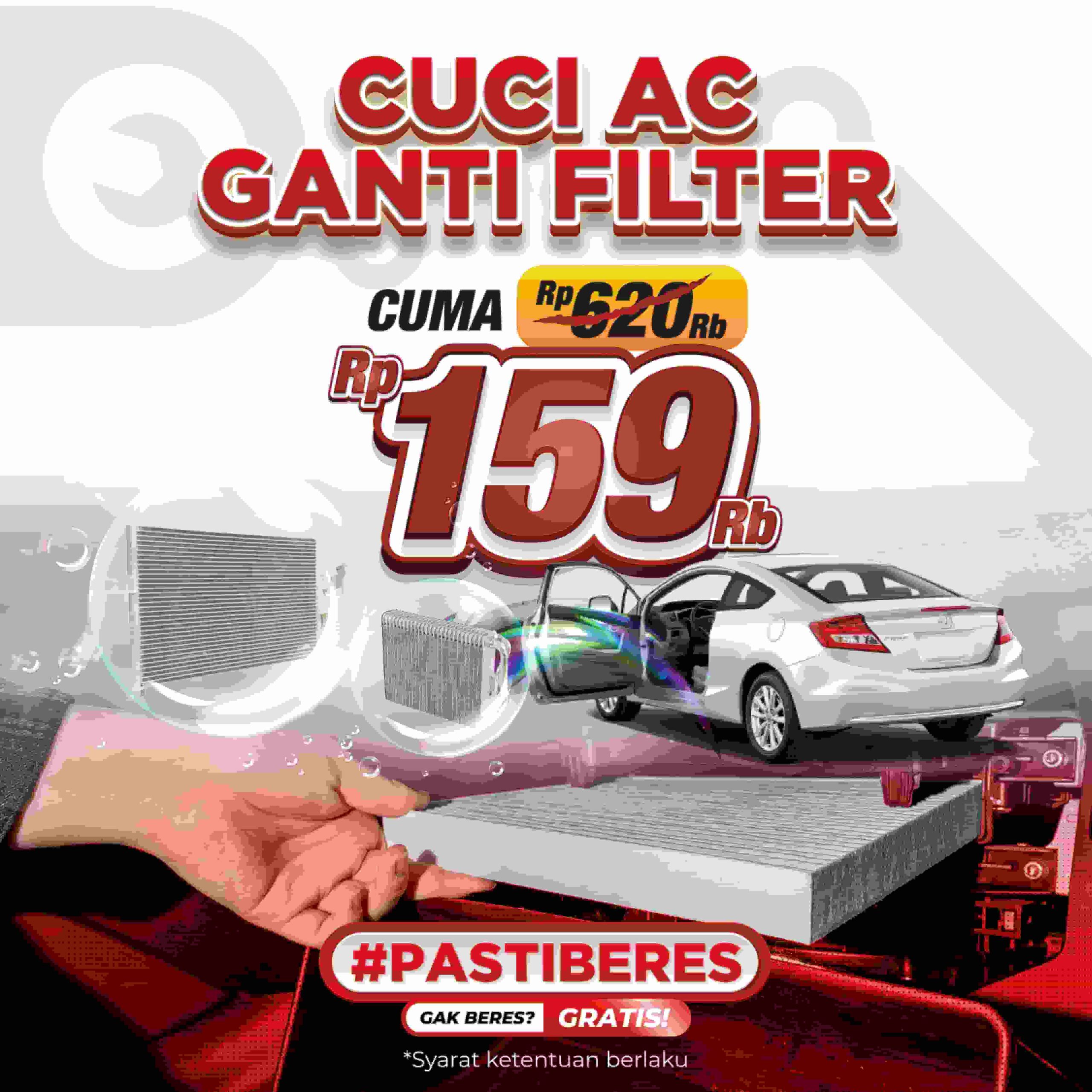 PROMO DISKON CUCI AC + GANTI FILTER AC MOBIL 159 RIBU